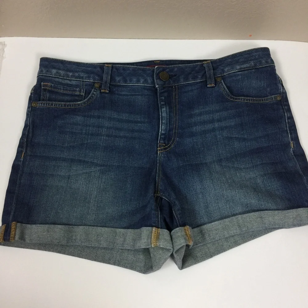 Seven Medium Wash Denim Shorts With 1.5” Cuff